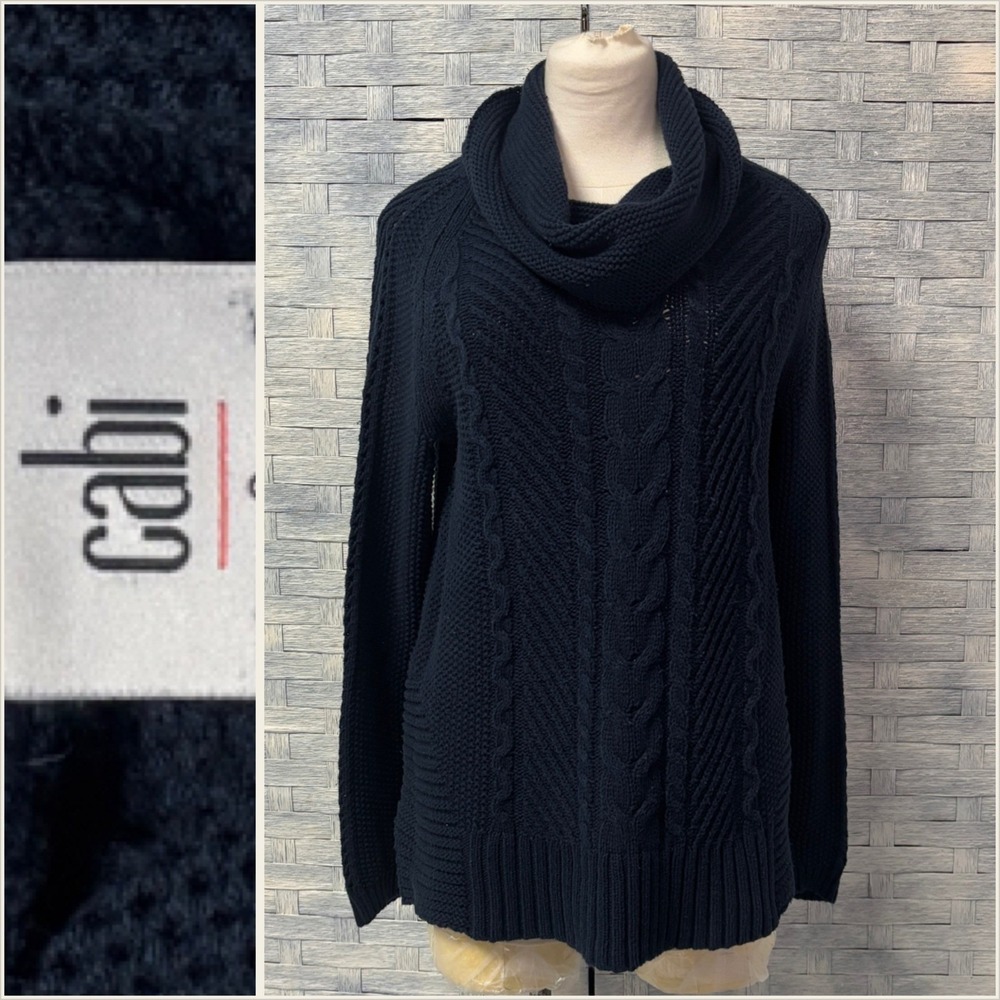 Cabi‎ Womens Small Navy Blue Chunky Knit Cable Knit Turtleneck Sweater